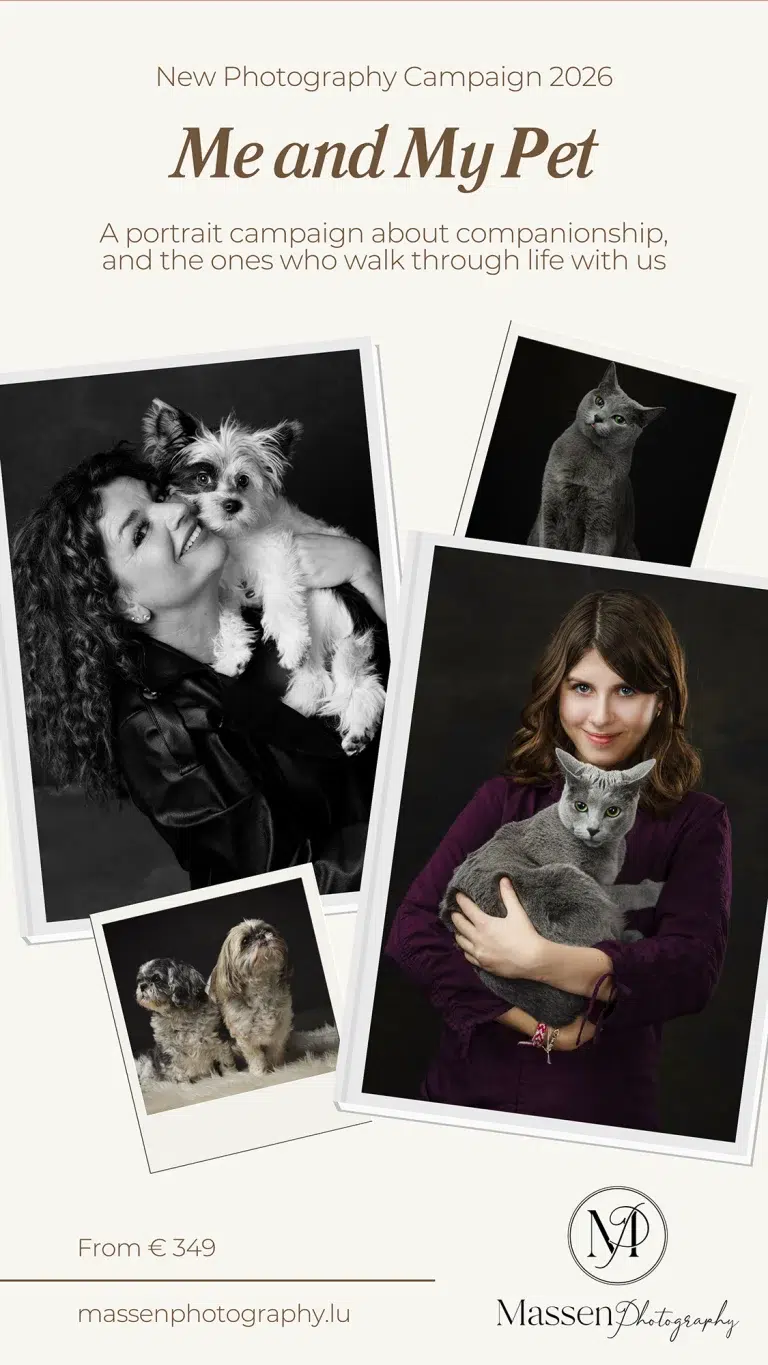 Emotional studio portrait of women photographed with their pets during the Me and My Pet portrait campaign by Massen Photography.