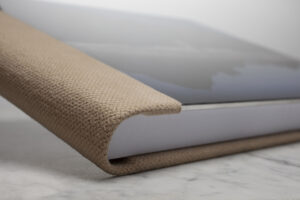 Close-up of a Wedding Album's linen-bound spine